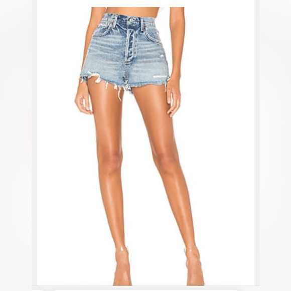 Agolde Light Blue High-Waisted Denim Shorts